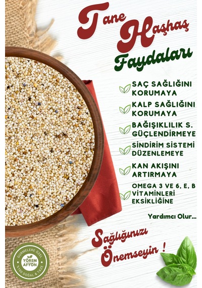 Afyon Yöresinde Geleneksel Hamur İşlerinin Sırrı Saf Tane Beyaz Haşhaş Papaver Somniferum 125gr.