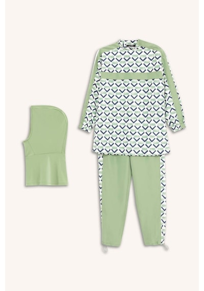 DeFacto Regular Fit Su İtici 3'lü Desenli Burkini Tesettür Mayo Takım E7996AX25HSGN680