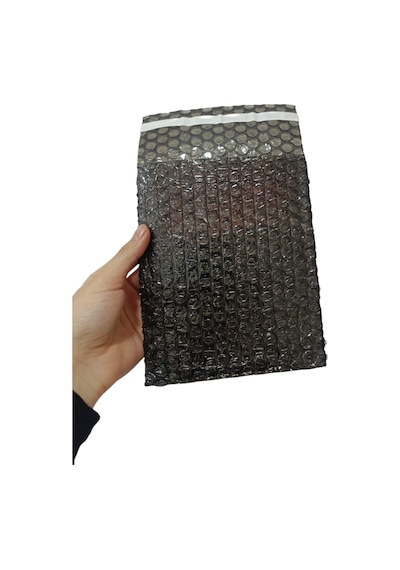 Siyah Bantlı Baloncuklu Torba, Balonlu Patpat Torba 15cm En X 20cm Boy + 5cm Kapak 10 Adet