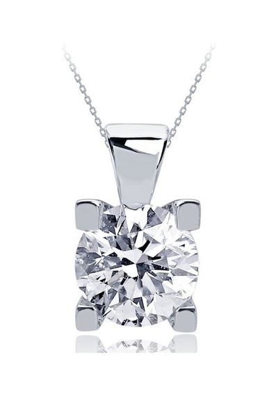 Diamond Line - Gülaylar - Beyaz Altın 8 Ayar Tek Taş Kolye Standart