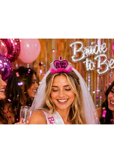 Bride To Be Fuşya Tüylü Kalpli Gelin Tacı Bekarlığa Veda Kına Gecesi Parti Aksesuarı Diğer