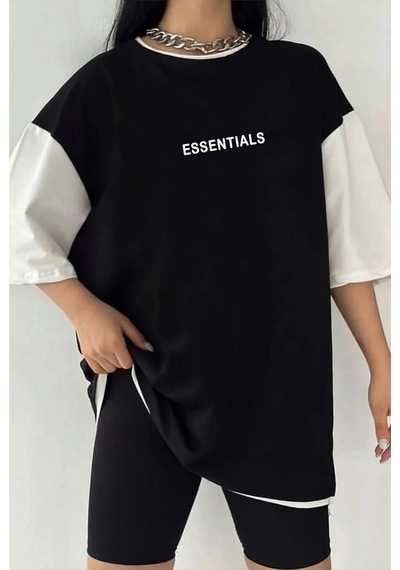 Startmore Çift Renk Minimal Essentıal Baskılı Unisex Tshirt Beyaz
