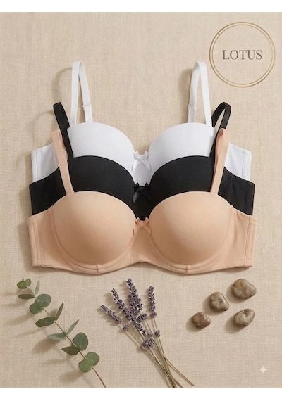Wınneraın Kadın Balenli Toparlayıcı Dolgusuz Lotus Sütyen 3'lü Paket Siyah - Beyaz - Ten