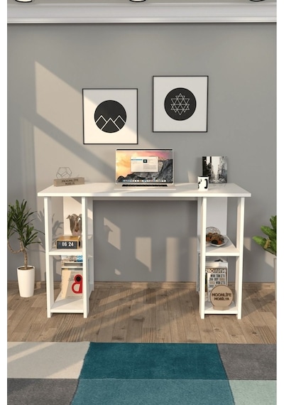 Moonlife Hipo Kitaplıklı Çalışma Masası Beyaz