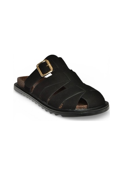 Fox Shoes Y250506002 Siyah Süet Önü Kapalı Kadın Terlik Siyah