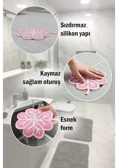 Yaprak Model Gider Koku Önleyici Silikon Mat Banyo Mutfak Balkon Lavabo Gider Kapağı 16x16cm
