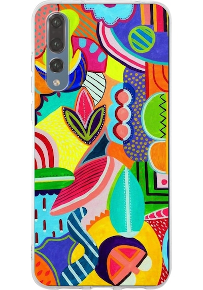 Huawei P20 Pro İle Uyumlu 1mm Slim Fit Retro Renkler 6 Baskılı Şeffaf Kılıf Şeffaf