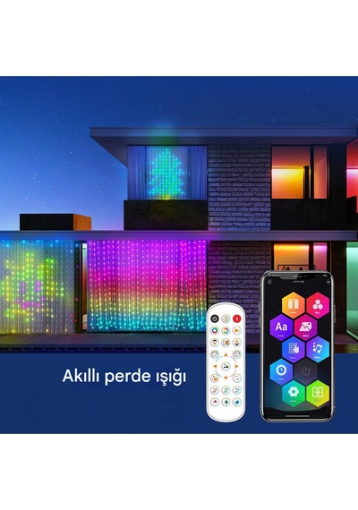 Akıllı Led Perde Işığı Led Animasyonlu Renkli Yazı Led Mobil Kontrol Rgb Perde Led Dekoratif Işık Çok Renkli