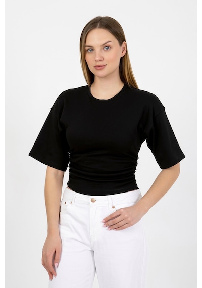 Hdm Kadın Siyah Yanları Büzgülü Kısa Kol T-shirt - H6085