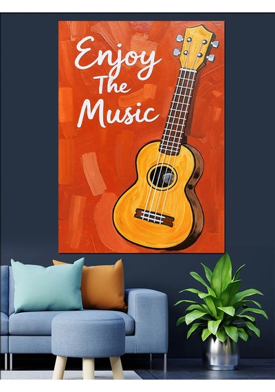 Ahşap Tablo Sarı Ukulele Müzik Posteri
