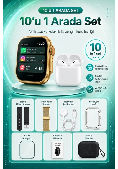Bluetooth Uyumlu Akıllı Saat Ve Kablosuz Kulaklık Günlük Kullanıma Uygun Set