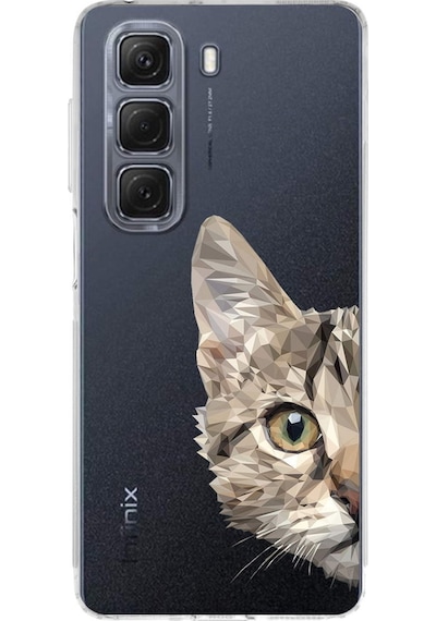 İnfinix Hot 50 Pro İle Uyumlu Catface Baskılı Tasarım Kamera Korumalı Şeffaf Silikon Kılıf Şeffaf
