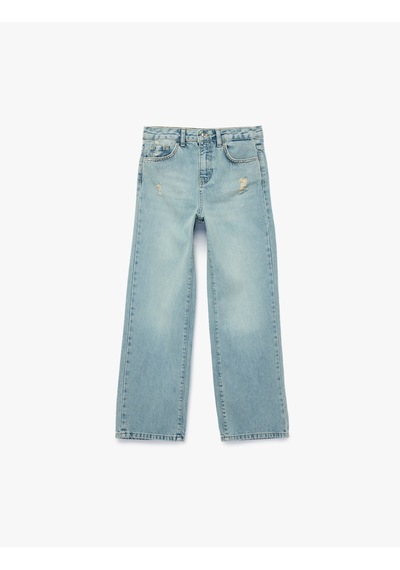 Koton Pamuklu Cepli Geniş Paça Denim Pantolon Lıght Indıgo 6skg40030ad Açık Mavi