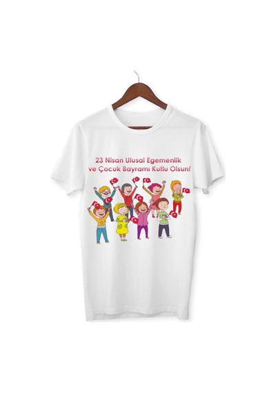 Alpşan Ticaret 23 Nisan Çocuk Bayramı Baskılı Çocuk Tişört 23 Nisan T-shirt 28 Beyaz