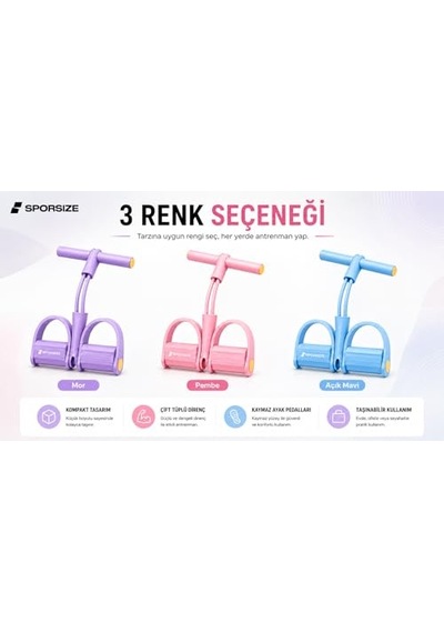 Sporsize Body Trimmer Kadınlar İçin, 2 Tüplü Hafif Dirençli Ayak Pedallı Egzersiz Aleti, Başlangıç Seviyesi Evde Fitness Ekipmanı