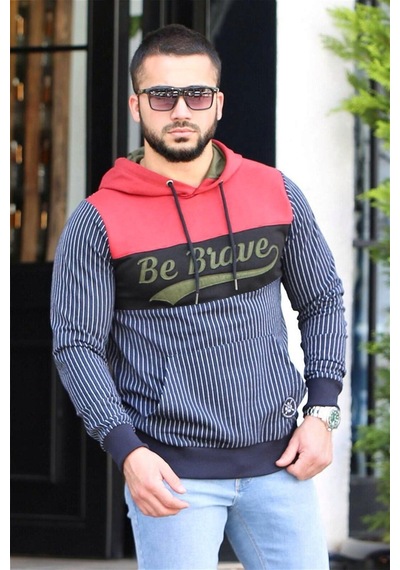 Madmext Kapşonlu Çizgili Sweatshirt Lacivert 2815-lacivert Lacivert
