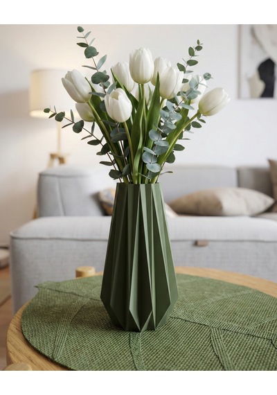 Elana Design Tria Vazo - Modern Tasarımlı Şık Çiçek Vazosu Yeşil