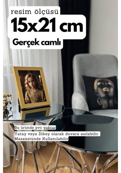 Fırçalı Altın-20mm Çerçeve Camlı 15x21 Cm Fotoğraf Resim Çerçevesi Ayaklı Veya Duvara Asma Yatay-dikey 08462057