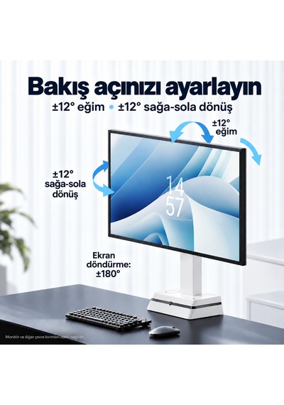 Npo Std8301 Yüz Algılayıcılı Otomatik Ayarlı 17-27" 10kg Kablosuz Şarjlı Vesa Tek Monitör Tutucu