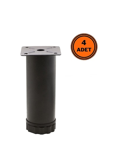 4 Adet Mobilya Ayağı Metal 12 Cm Ayarlı 42 Mm Mat Siyah Ayak