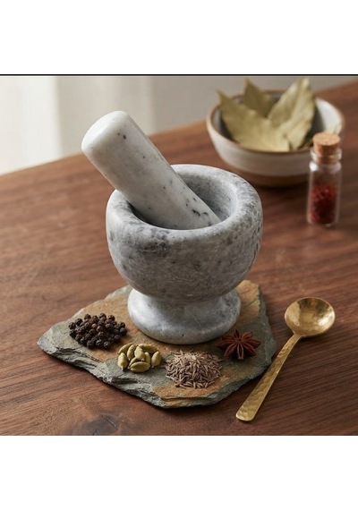 El Yapımı Doğal Mermer Havan & Tokmak Seti - Gri