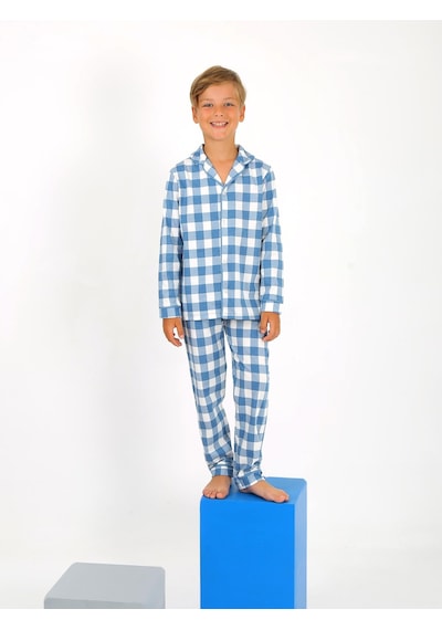 Vitmo Erkek Çocuk Uzun Kollu Pamuklu Düğmeli Pijama Takımı Vita Yeşil