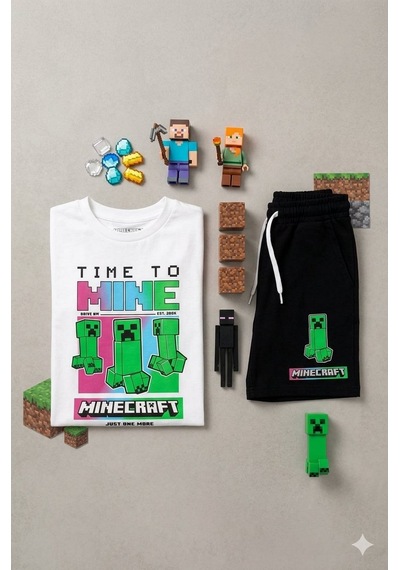 Cg Kids Minecraft Erkek Çocuk Tshirt & Şort Alt Üst Takım Süper Kalite Siyah Cg Kids Minecraft Erkek Çocuk Tshirt & Şort Alt Üst Takım Süper Kalite Siyah