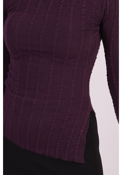Armonika Kadın Mor Asimetrik Yaka Yandan Yırtmaçlı Bluz Arm-26k001066