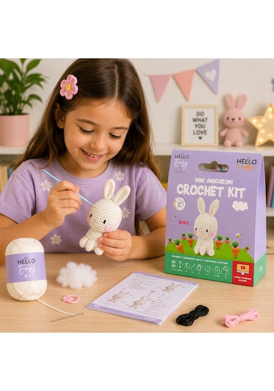 Bakgelal Mini Amigurumi Tavşan Yapım Kiti Anahtarlık Veya Amigurumi Oyunca, Türkçe Video Anlatımlı