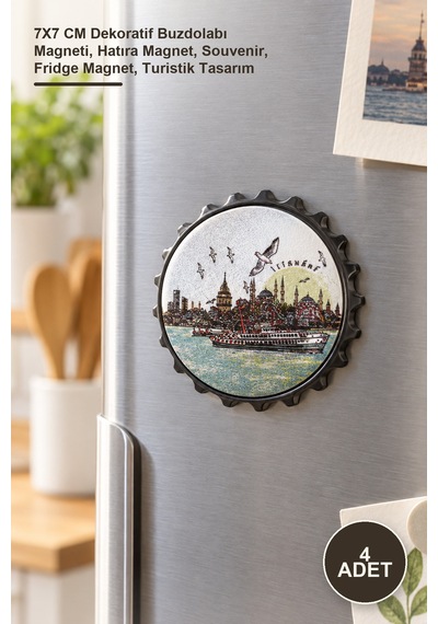 4 Adet İstanbul Temalı Magnet 7x7 Cm Dekoratif Buzdolabı Magneti, Hatıra Magnet, Souvenir, Fridge Magnet, Turistik Tasarım