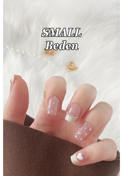 Small Beden Kısa Takma Tırnak 10 Adet Charm Taşlı Küt Tırnak T074 French Charm
