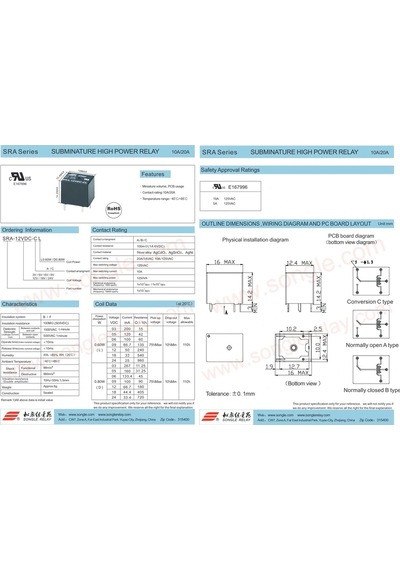 Songle 5v Gaz Rölesi Sra-05vdc-cl T74 Gas Relay
