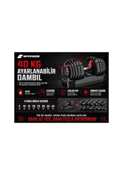 24 Kg Ayarlanabilir Tekli Dambıl 8 Kademeli Standlı Ev Tipi Fitness Ağırlığı