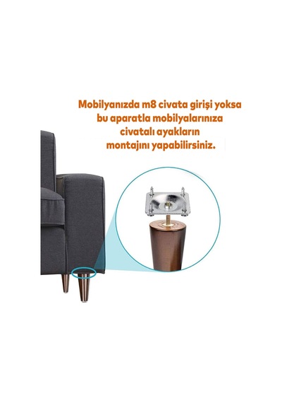 Badem10 Mobilya Kanepe Baza Koltuk Destek Ayağı Ayarlı 9.5 Cm Kahverengi Ayak+bağlantı Aparatı 4'lü Set 6395751