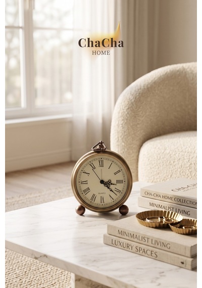 Chacha Home Serene Bell Vintage Metal Çalar Saat & Premium Masaüstü Dekoratif Obje 16x14 Cm Eskitme