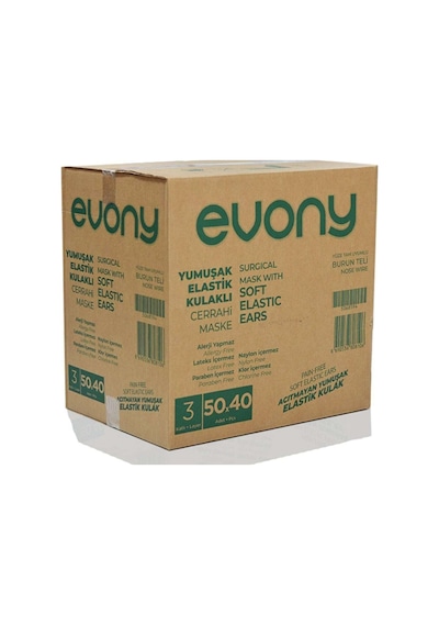 Evony Yumuşak Elastik Kulaklı 50'li 40 Kutu Cerrahi Maske Yeşil