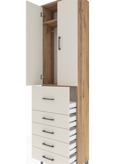 Arges Dolap 2 Raflı 5 Çekmeceli 2 Kapaklı 60x30x221 Çam-aytaşı Çam