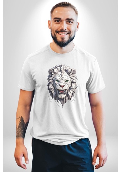 Beyaz Kaplan Kükreme Unisex Unisex Beyaz Organik Baskılı T-shirt Penye Yüksek Kalite Beyaz