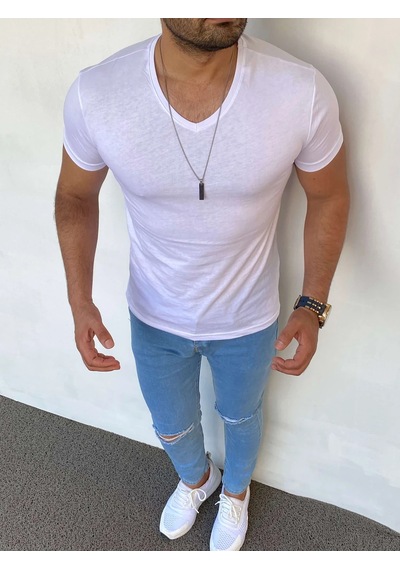 Modefendi Slim Fit Pamuk Likra Basic V Yaka Tshırt Beyaz Modefendi Slim Fit Pamuk Likra Basic V Yaka Tshırt Beyaz