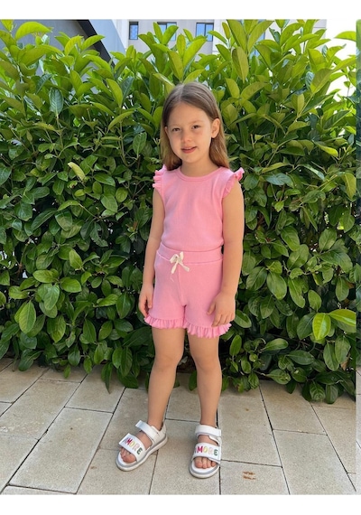 My Kids Wear Fırfırlı Kız Çocuk Şort Takım Pembe