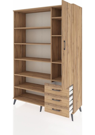 Hyperion Dolap 9 Raflı 3 Çekmeceli Tek Kapaklı 132x44x195 Çam-çam/çam Atlas Çam/atlas Çam