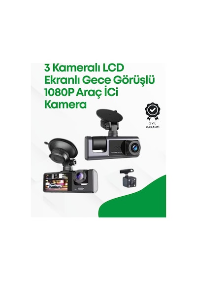 2.0 Lcd Ekranlı, Döngüsel Kayıt Özellikli Üç Kameralı Oto Kamera - Lisinya