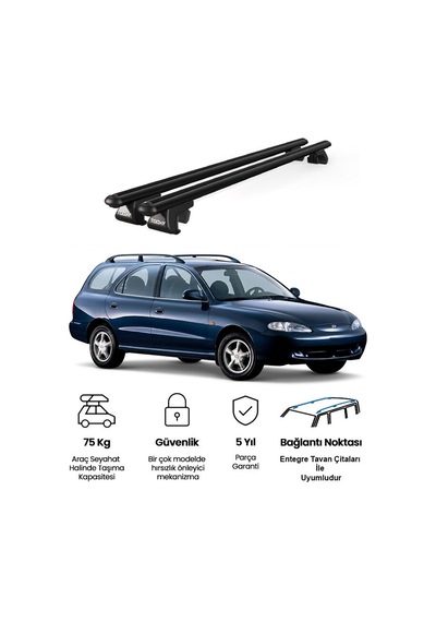 Venüs Hyundai Elantra 1996-1999 Uyumlu Siyah Ara Atkı Port Bagaj Tavan Barı