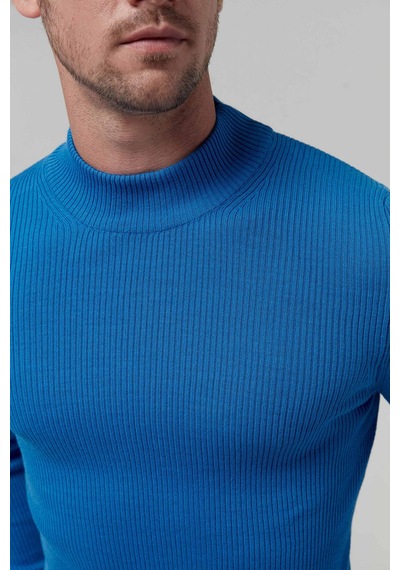Twn Slim Fit Saks Mavi Rib Örgü Kazak 5ec0606317701 750