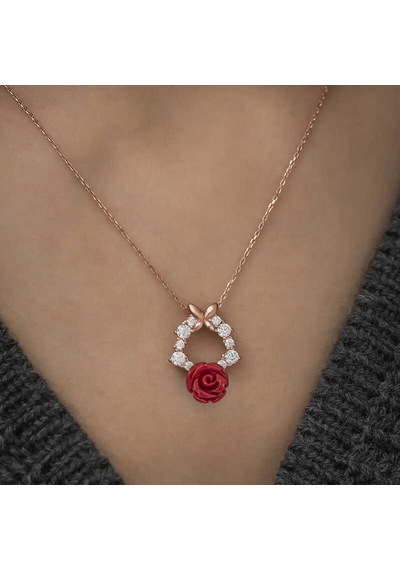 Gümüş Rose Kırmızı Gül Kolye Sl3199 Gümüş