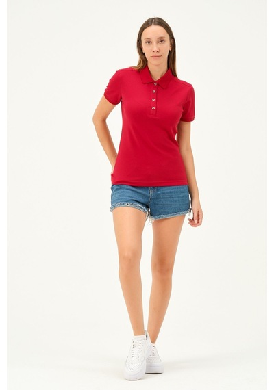 Msw Kadın Kısa Kollu Regular Fit Polo Yaka T-shirt Kırmızı
