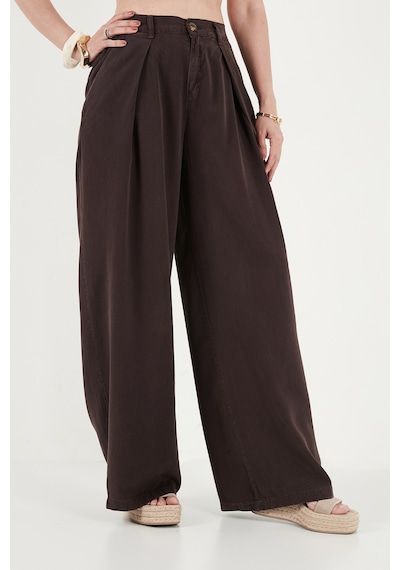 Lela Relaxed Fit Yüksek Bel Geniş Paça Pantolon Bayan Pantolon 668yp5515 Kahve