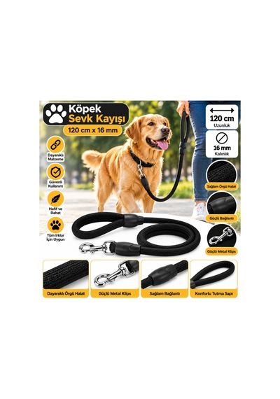 Doglife Köpek Gezdirme Sevk Kayışı Siyah Örgülü Fitil 120 Cm X 16 Mm Çok Renkli