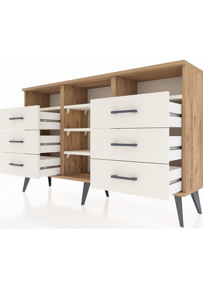 Arges Konsol 5 Raflı 6 Çekmeceli 132x30x83 Çam-aytaşı/aytaşı Aytaşı/aytaşı