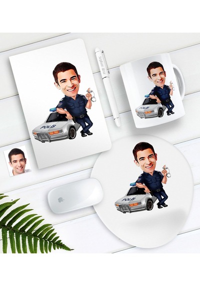 Kişiye Özel Bay Trafik Polisi Karikatürlü Defter Kalem Kupa Mouse